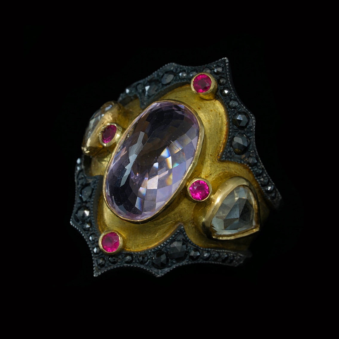 KUNZITE DIAMOND BYZANTINE RING