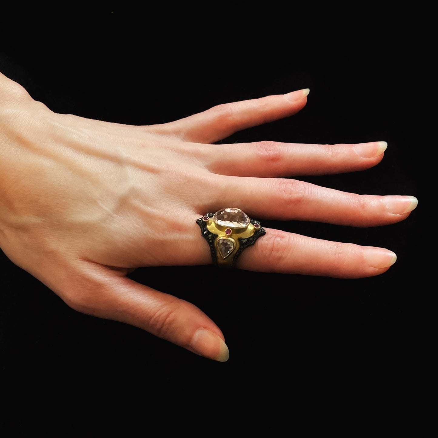 KUNZITE DIAMOND BYZANTINE RING