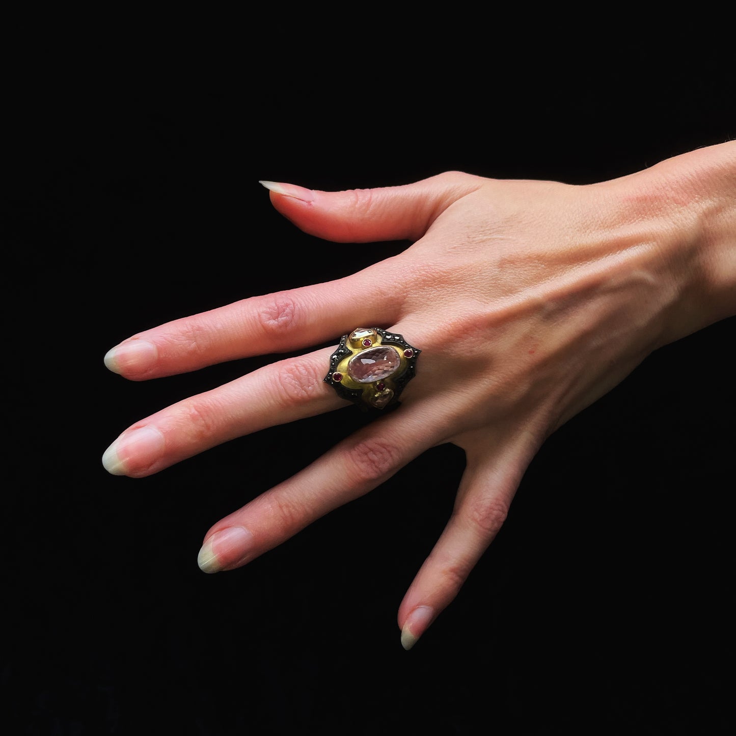 KUNZITE DIAMOND BYZANTINE RING