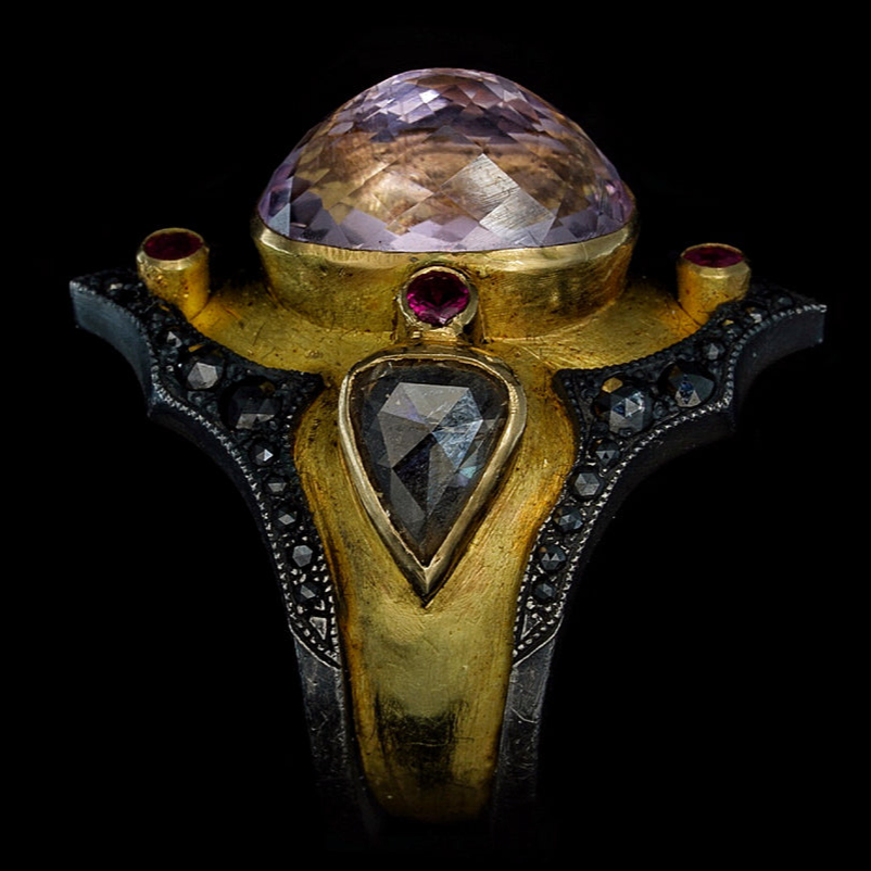KUNZITE DIAMOND BYZANTINE RING