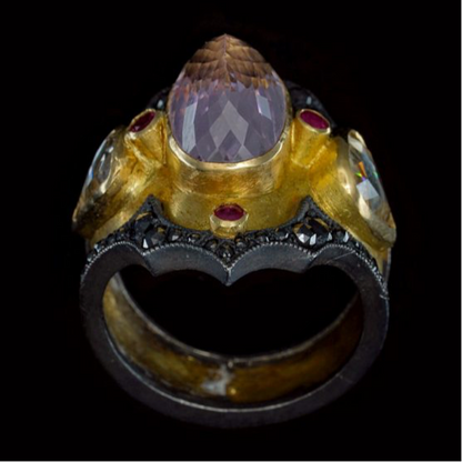 KUNZITE DIAMOND BYZANTINE RING