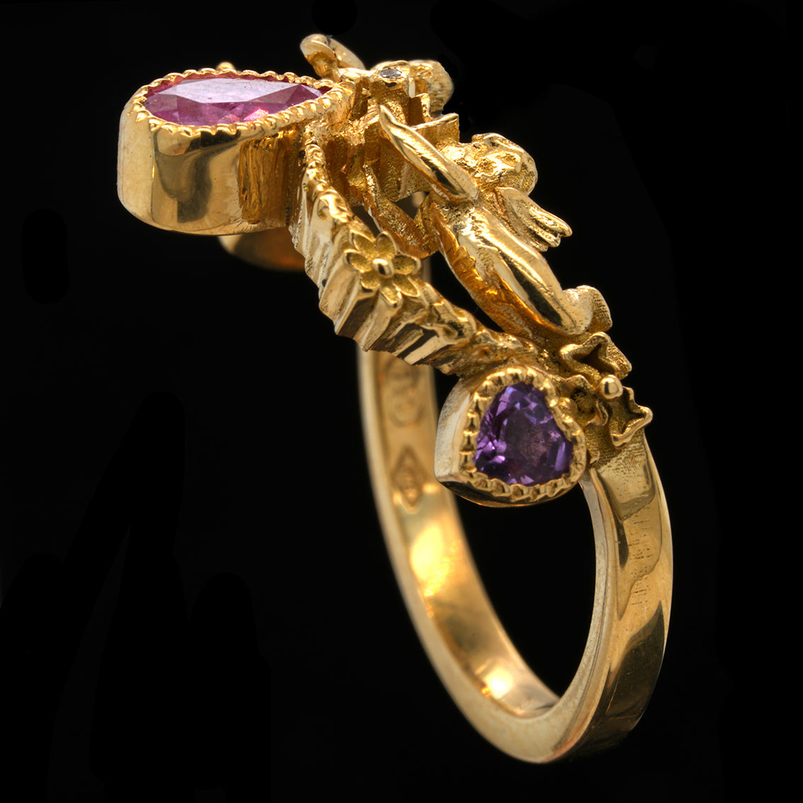 BERIBBONED PINK SAPPHIRE ANGEL RING