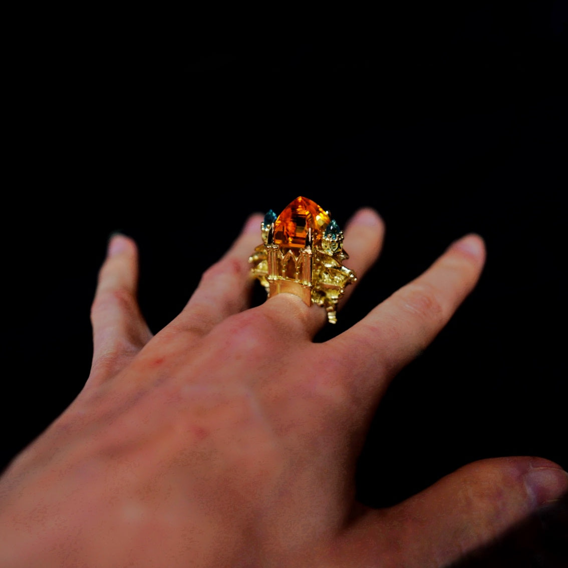 CITRINE AND AQUAMARINE CATHEDRAL RING