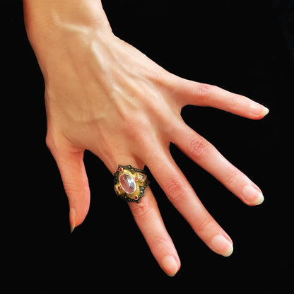 KUNZITE DIAMOND BYZANTINE RING