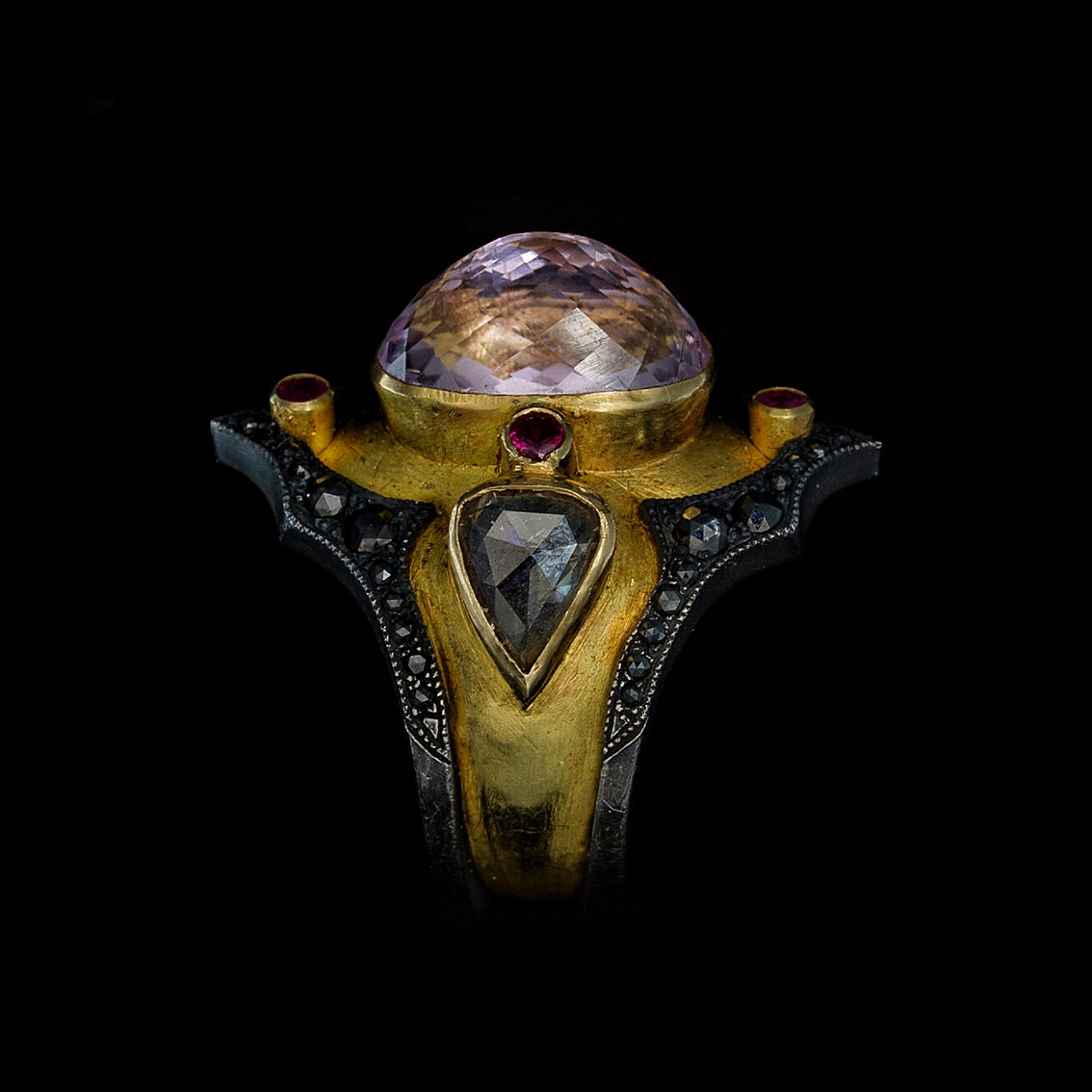 KUNZITE DIAMOND BYZANTINE RING