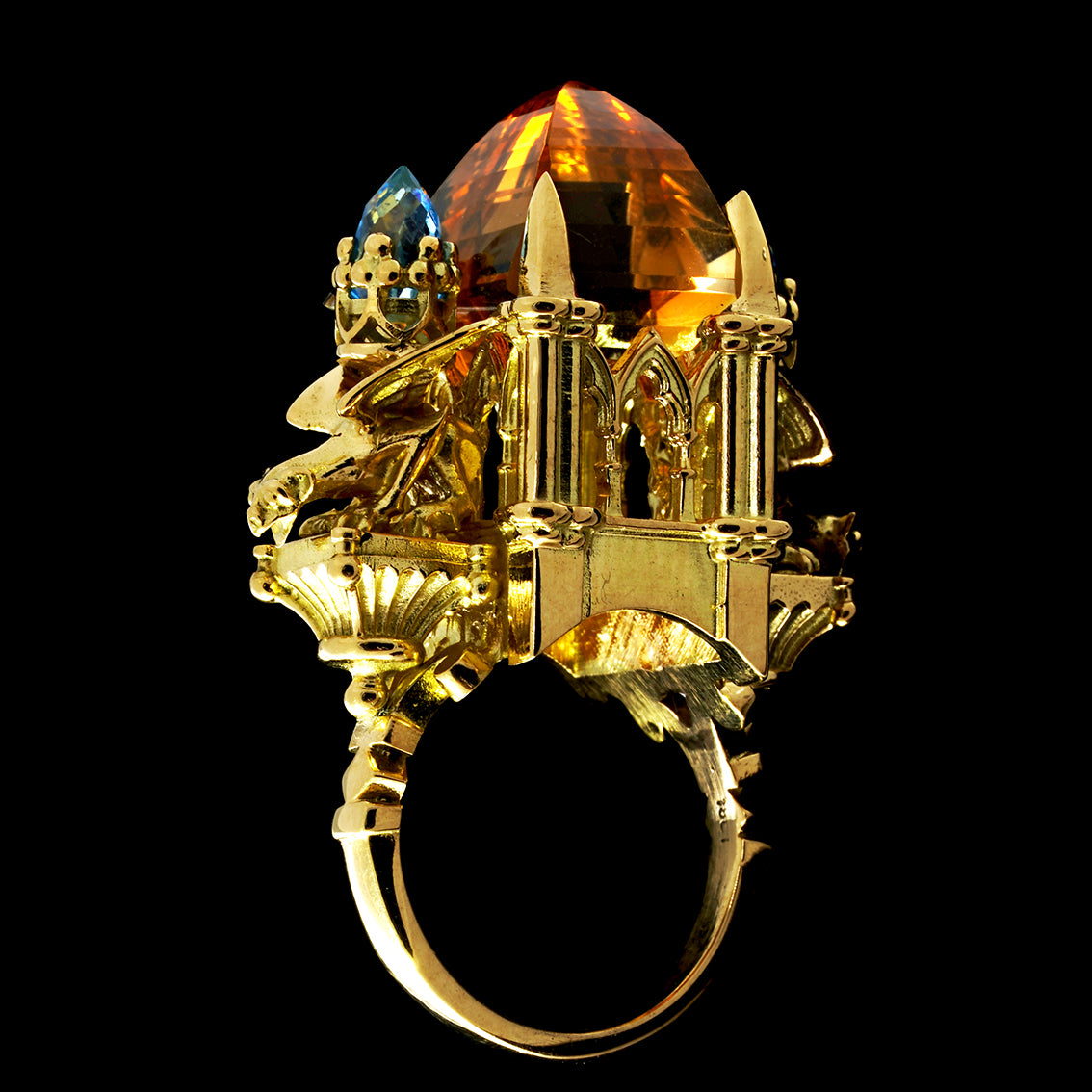 CITRINE AND AQUAMARINE CATHEDRAL RING