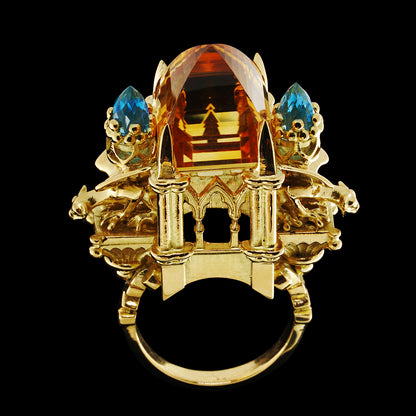 CITRINE AND AQUAMARINE CATHEDRAL RING