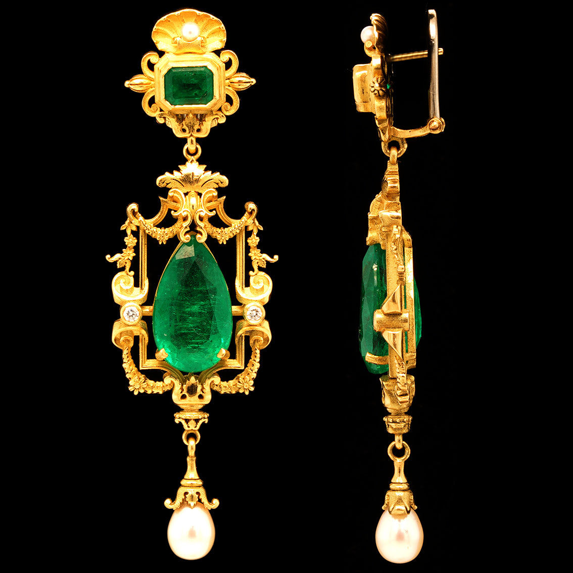 BOUCLES D'OREILLES VENUS AU MIROIR ÉMERAUDE