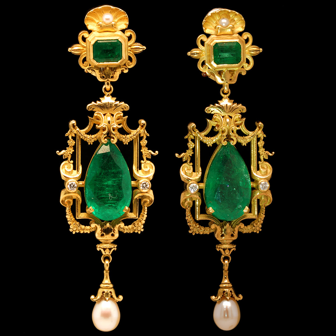 BOUCLES D'OREILLES VENUS AU MIROIR ÉMERAUDE